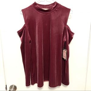 Oona & Maud Cold Shoulder Velvet Top